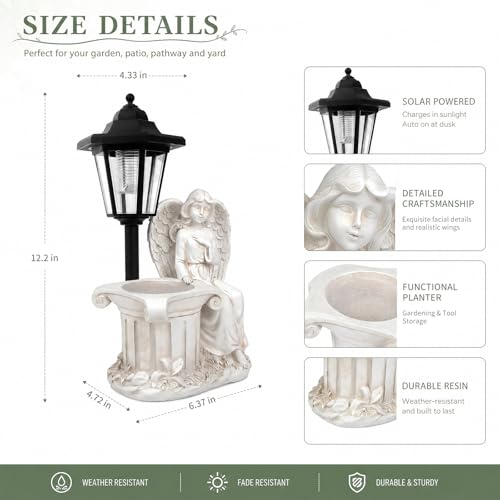 Solar Angel Outdoor Garden Statues with Lantern & Flower Pot (Angel)