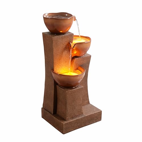 28.54 in. 3 Tier Cascading Outdoor Water Fountain (Brown)