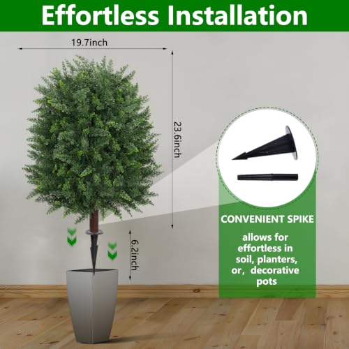 2 Pack Artificial 28.7 Inch Cedar Topiary Trees with Ground Spike (Large Size Cedar)