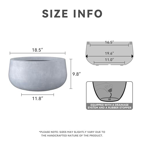 Large Round Bowl Blue Gray Concrete Planter 18.5" Dia (Slate Gray / 19.6"w)