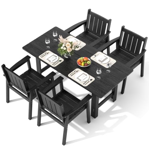 Patio Dining Table Set (Black / 4-Seat(5PCS)66.7"Table)