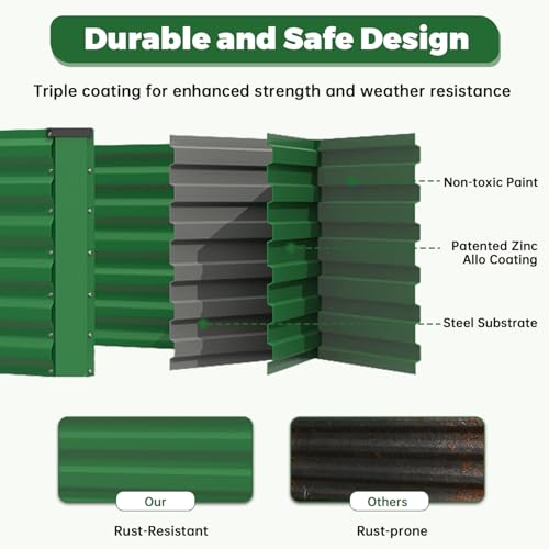 8x4x3ft Outdoor Metal Raised Garden Bed (Green / 8x4x3 FT-2PC)