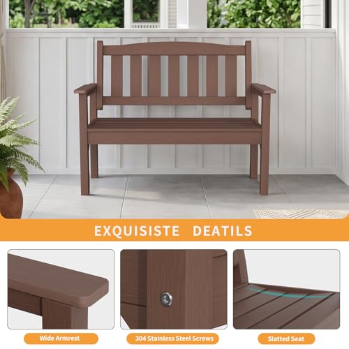2 Person Poly Lumber Outdoor Garden Bench 700 Lbs Capacity (Brown / 2-Person)