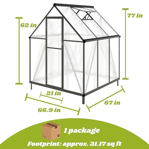 6x6FT Outdoor Greenhouse with Roof Vent (Charcoal Black / 6×6FT)