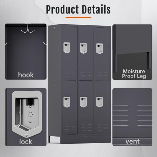 6 Door Metal Storage Locker for Employees (Grey / 6 Door-(72"H x 35.4"W x 15.75"D))