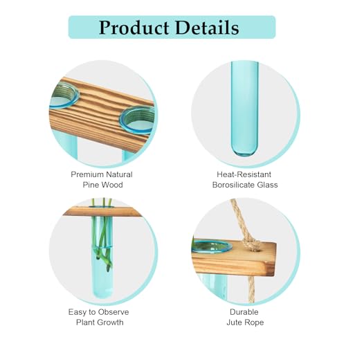 Wall Hanging Propagation Station with Wooden Stand Blue (Blue-9 Tube Vase)