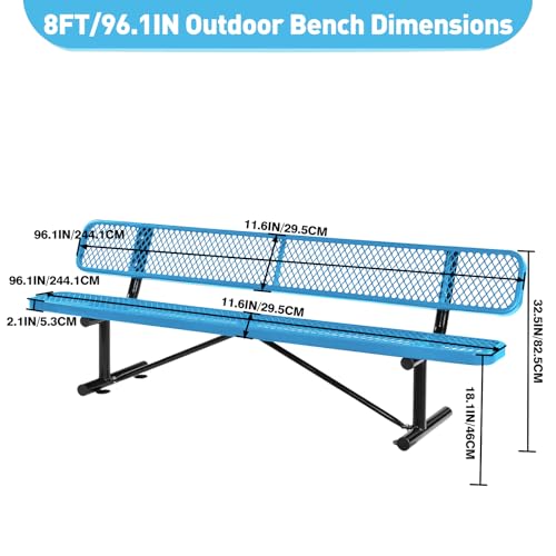 8Ft Outdoor Bench with Blue Portable Frame