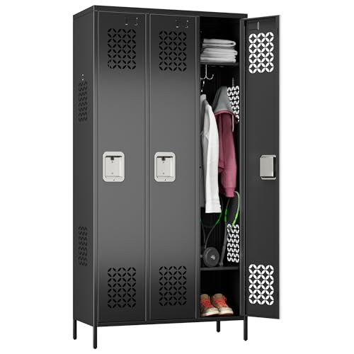 Upgrade Metal Lockers for School Office Gym Bedroom (Black-hw / 3 Doors)