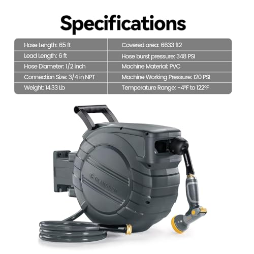 1 2 in x 65 ft Retractable Garden Hose Reel with Automatic Rewind (1/2" 65FT / Dark Gray)