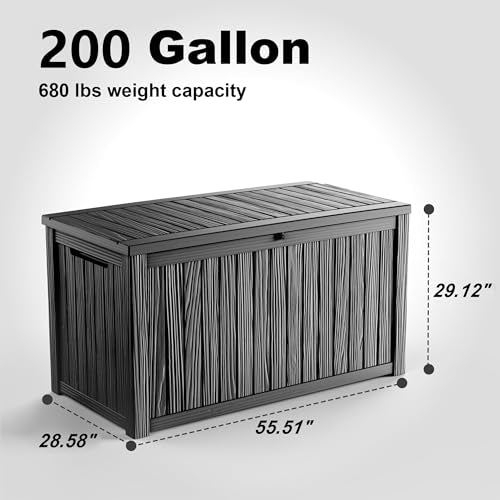 200Gal Outdoor Storage Box Waterproof Lockable Deck Box (Black / 200 gallons)