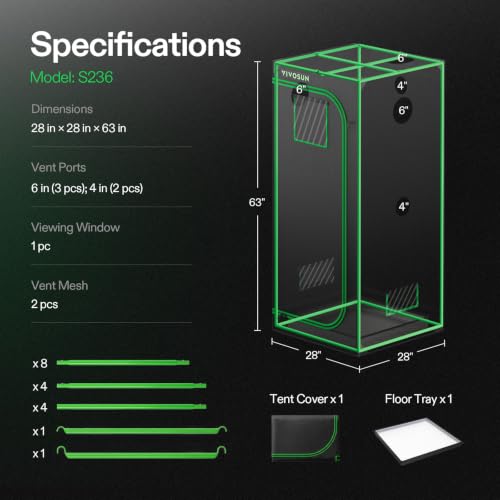 28"x28"x63"Grow Tent Extra Large 2x2 Indoor Grow Tents Lightproof (28"x28"x63")
