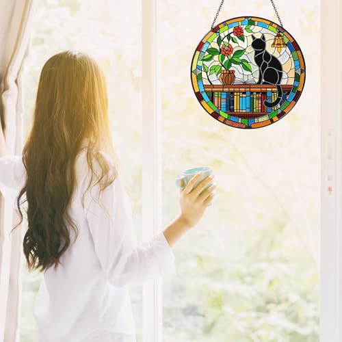 Cat Sun Catcher Stained Glass Window Hanging 9.8'' (Cat / 9.8inch)