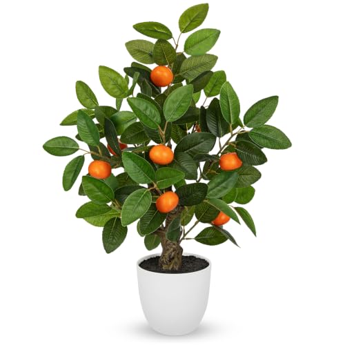 2Ft Fake Orange Tree Artificial Orange Tree in Pot Artificial Potted Plants (Big Orange/White)
