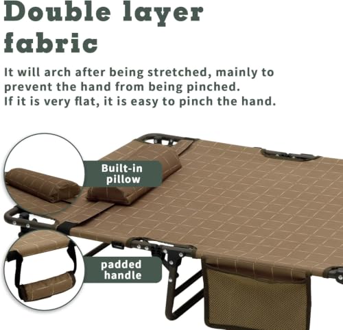Portable Folding Camping Cot Lightweight (Khaki 76L x24.8W x 8.6H")