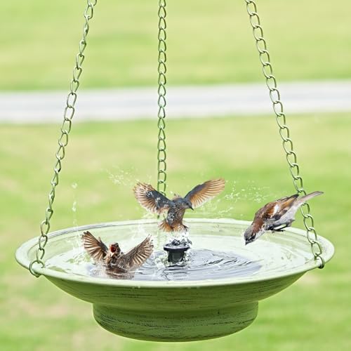 30" H*12.4" W Solar Fountain Hanging Bird Bath (Multicolor-b)