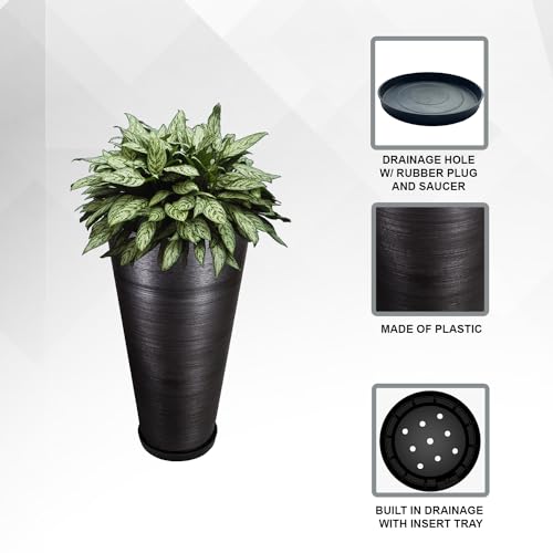 28 Inch Tall Round Tapered Planter (Black / 28" H)