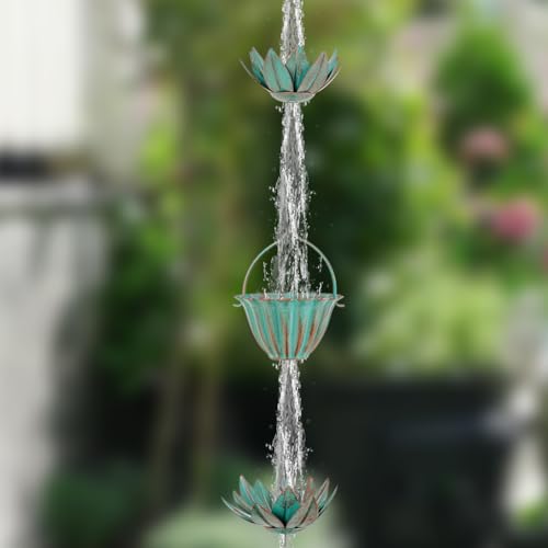 10.4FT Lotus Rain Chains for Outside (Green Lotus)