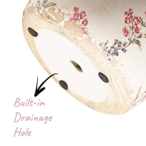 French Country Ceramic Plant Pot with Decorative Saucer (Purple Red / 7.7 in - w/ Saucer)