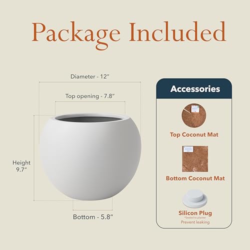 12" Dia Premium Globo Fiberstone Round Patio Planter (12" D x 9.7" H / Light French Gray)
