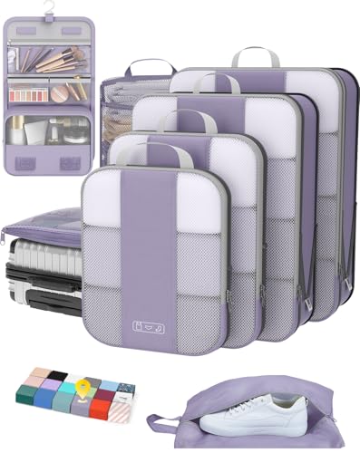 8 Set Compression Packing Cubes for Travel Essentials (Purple Gray)