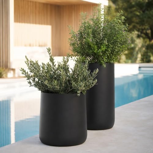 KUTENEST 23.1" Premium Tall Large Conico Fiberstone Outdoor Planter (Black / 23.1" H x 14.7" D)