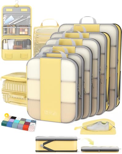10 Set Compression Packing Cubes for Travel Essentials (Yellow)