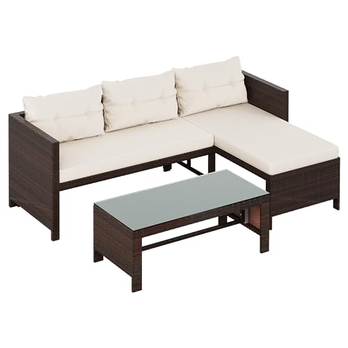 3 Pieces Outdoor Patio Furniture Set (Beige)