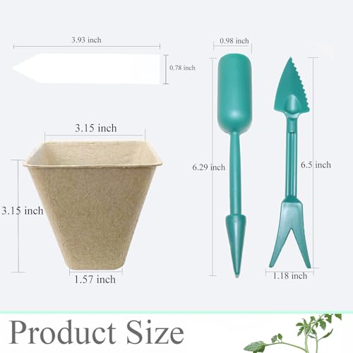 50Pcs Biodegradable Seedling Pots Seed Starter Kit 3.15 Inch Square Peat Pot with Drainage Holes (Square (With Labels, Picker, and Shovel))