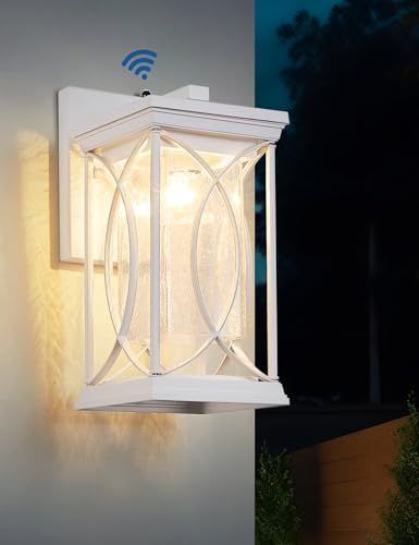 White Outdoor Sconce Dusk to Dawn Exterior Light Fixtures Wall Mount Porch Light Modern Outdoor Wall Light Aluminum with Crack (White-L)