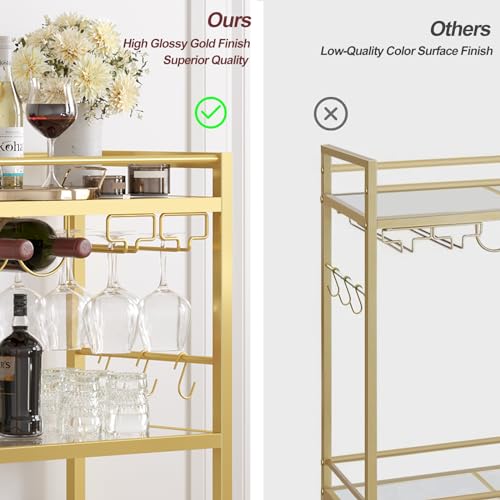 Gold Bar Cart with 3 Mirrored Shelves (Gold（3 Tier）)