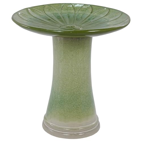 Ceramic Bird Bath for Outdoors (Green)