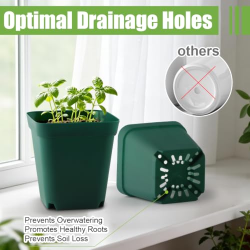 2.75 Inch Square Nursery Pots with Drainage Holes for Plants (Green-120p / 2.7" 120P)