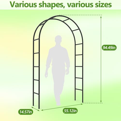 Metal Garden Arch Trellis for Climbing Plants 94.5" H x 55" W (94.5" H x 55" W*14.5"L)