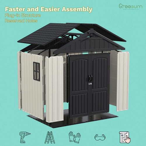 8x8FT Plastic Outdoor Storage Shed with Floor (Beige / 8x8)