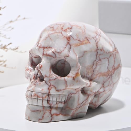 2''Natural Red Grid Crystal Skull Head Hand Carved Reiki Healing Stone Statue Healing Home Office Art Room Decoration (Red Grid Stone / 2inch)