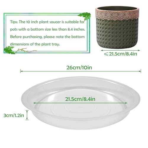 6 Pack 10 Inch Round Plant Saucers for Less 8.4 Inch Pot Indoors Outdoors Plant Trays for Pots Planter Saucer Plastic Plant Drip Tray Planter Water Tray for Potted Plants (6 Count)