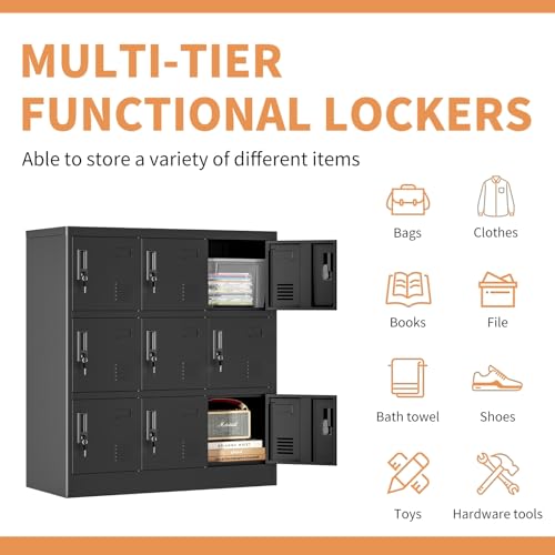 Metal Locker Storage Cabinet with 9 Door (9 door-40" / Black)