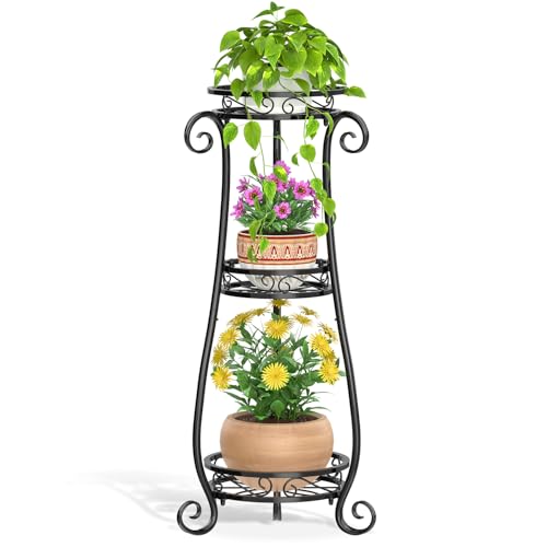 3 Tiers Metal Corner Plant Flower Stand Tall Indoor Outdoor (Black / 3 Tier)