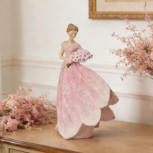 Pink Leaf Angel Girls Fairy Statue Collection Home Decoration (Pink-flower / Large)
