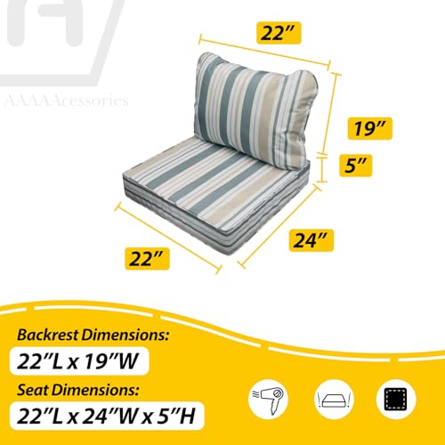 Outdoor Chair Cushions (Slate Gray Blue Coastal Stripe / 22"x24"x5" / 22"x19")