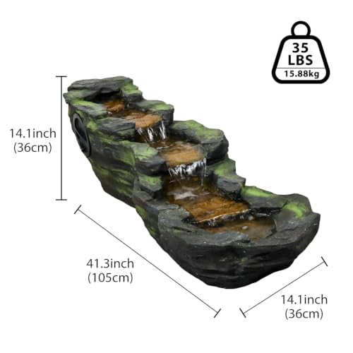 Cascading Rock Outdoor Water Fountain with LED Lights (41.3" L / Gray_13)