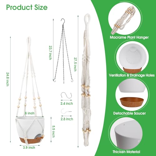 Hanging Planters for Indoor Outdoor Plants (6'' / White+black)