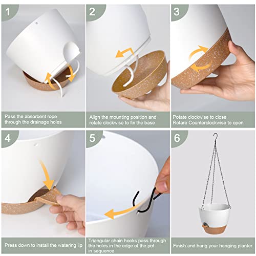 10 Inch Self Watering Hanging Planters for Indoor Outdoor Plants (10'' / White)