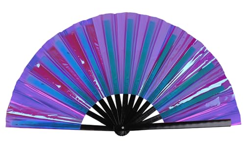 Large Holographic Folding Hand Fan for Line Dance (Purple)