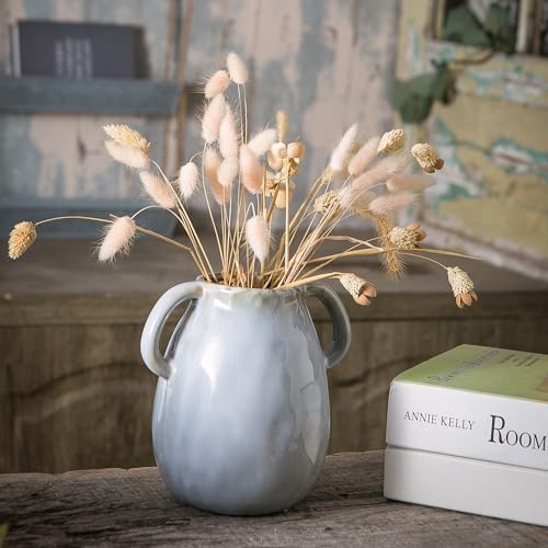 Gray Ceramic Vase with Handles (Gray)