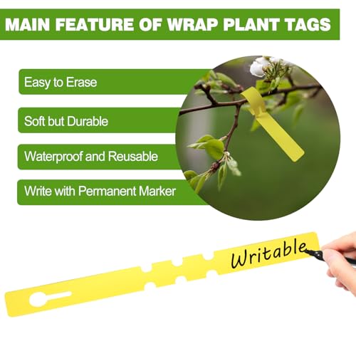Plant Labels 200Pcs Yuanling Plastic Plant Tree Tags Wrap Around Hanging Tags Nursery Tree Markers Adjustable Garden Labels for Indoor Outdoor Gardening Plants (Yellow)