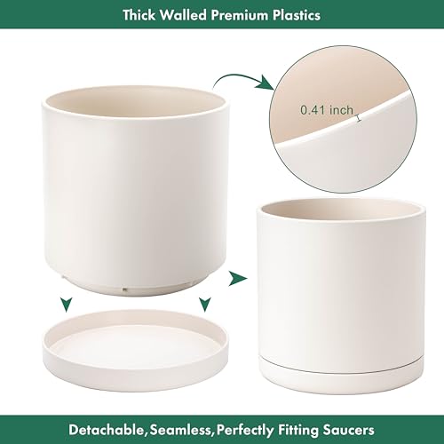 Plastic Planter Pot with Saucer (16 Inch / Oatmeal)