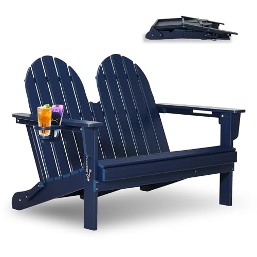 Outdoor Patio HDPE Adirondack Garden Skinny Bench (Navy Blue / 49.5IN)