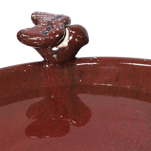 25" Tall Outdoor Antique Ceramic Birdbath with 2 Bird Figurines (Red)