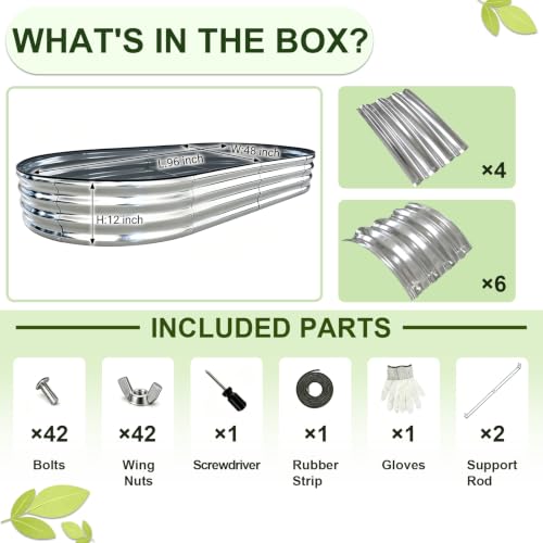 Galvanized Raised Garden Beds Outdoor (Silver / 8 x 4 x 1 ft)